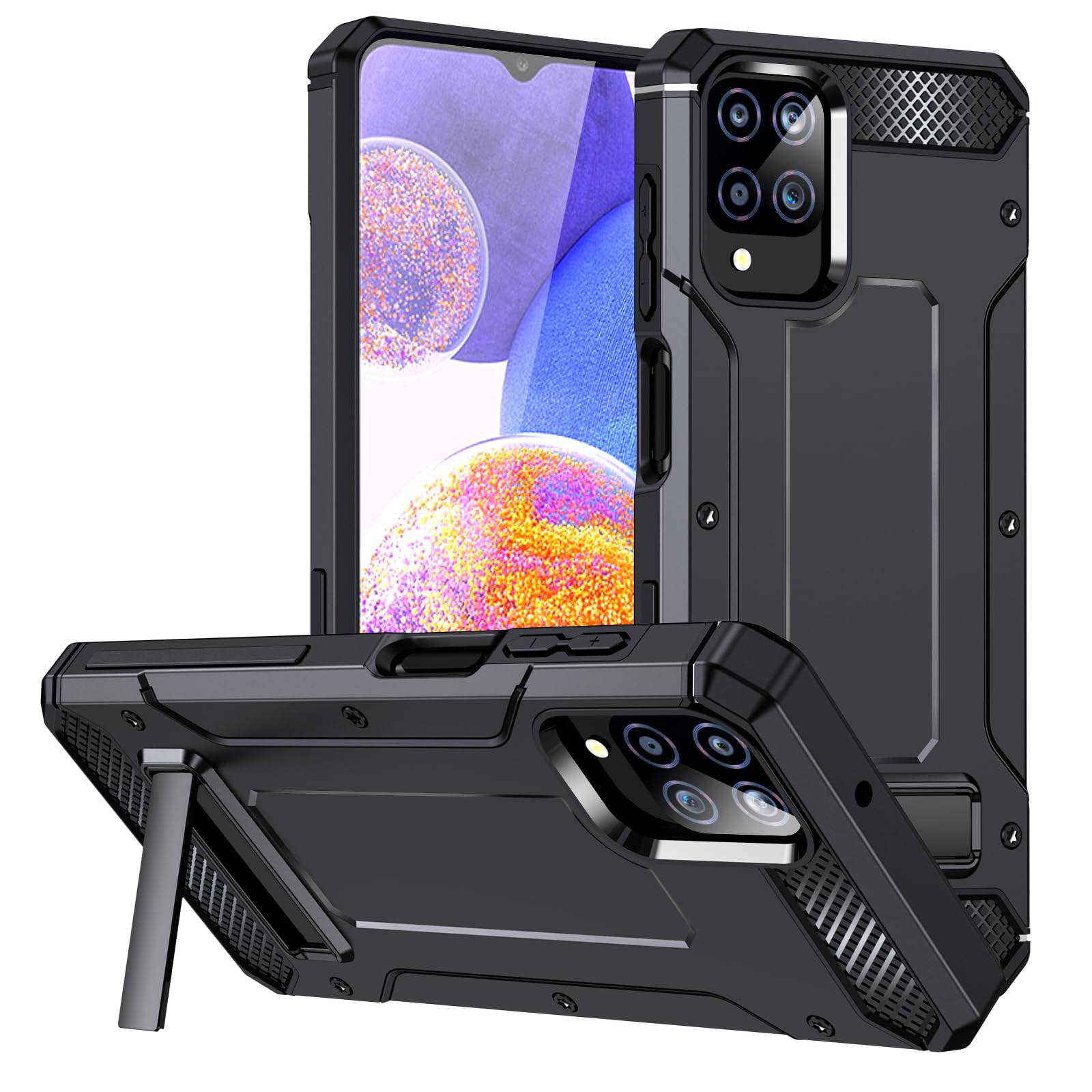 Metal Kickstand Cover Compatible with Samsung Galaxy A12 5G,Supports Wireless Charging,Shockproof Protective Armor Cover,Black