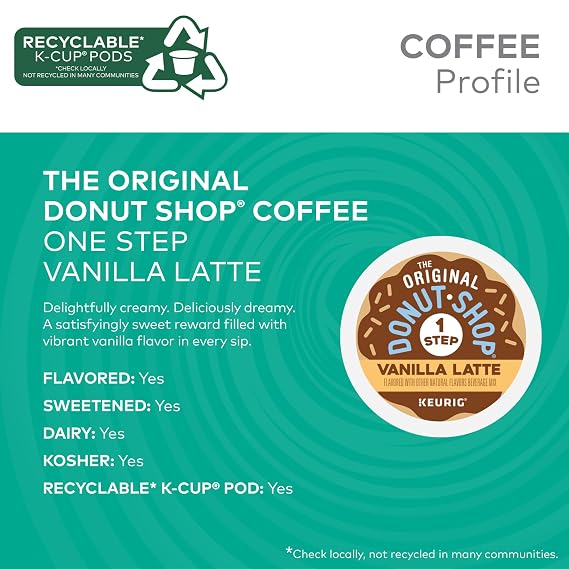 The Original Donut Shop Vanilla One-Step Latte, Single Serve Coffee K-Cup Pod, Flavored Coffee, 20 Count