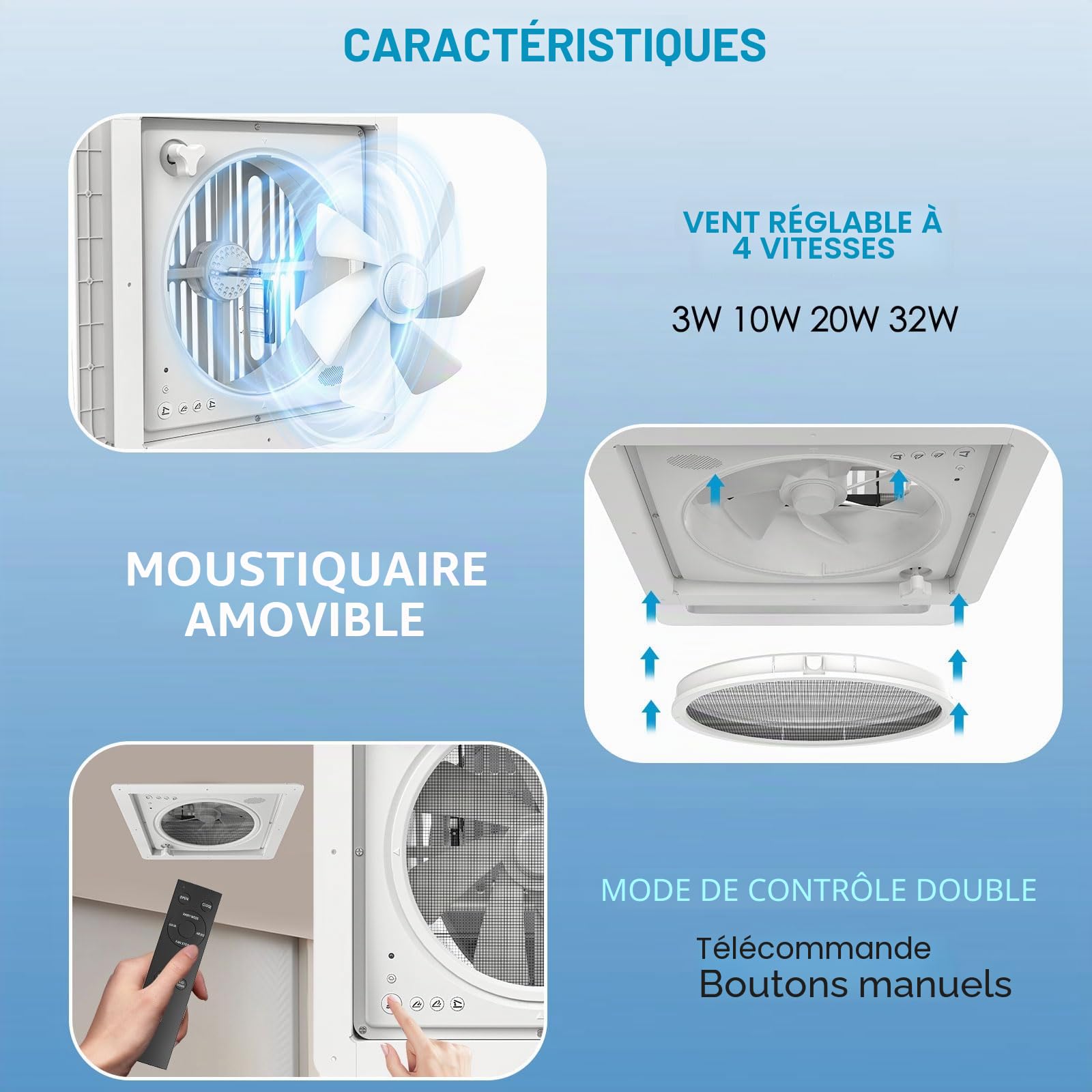 2012 Ventilateur de Toit 12V(24V Max) pour Camping-Car, Lanterneau 400 mm avec Télécommande, Flux d'Air Réversible, Ventilation Ultra Silencieuse, Couvercle Transparent Anti-UV
