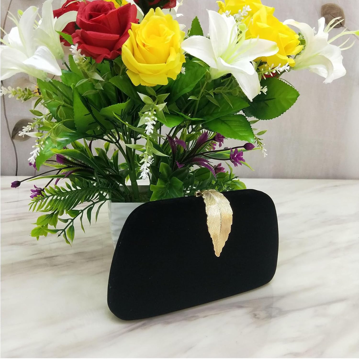 Evening Bag, Women Handbag, Banquet Bag, Dinner Clutch With Metallic Leaves Clasp