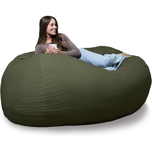 Big Joe Fuf 7Ft Oversized Bean Bag Chair for Adults, Forest Brushed Denim | Premium Shredded Foam Filled, Velveteen, Adult-Sized Comfortable Seating, Supports Up to 300 lbs