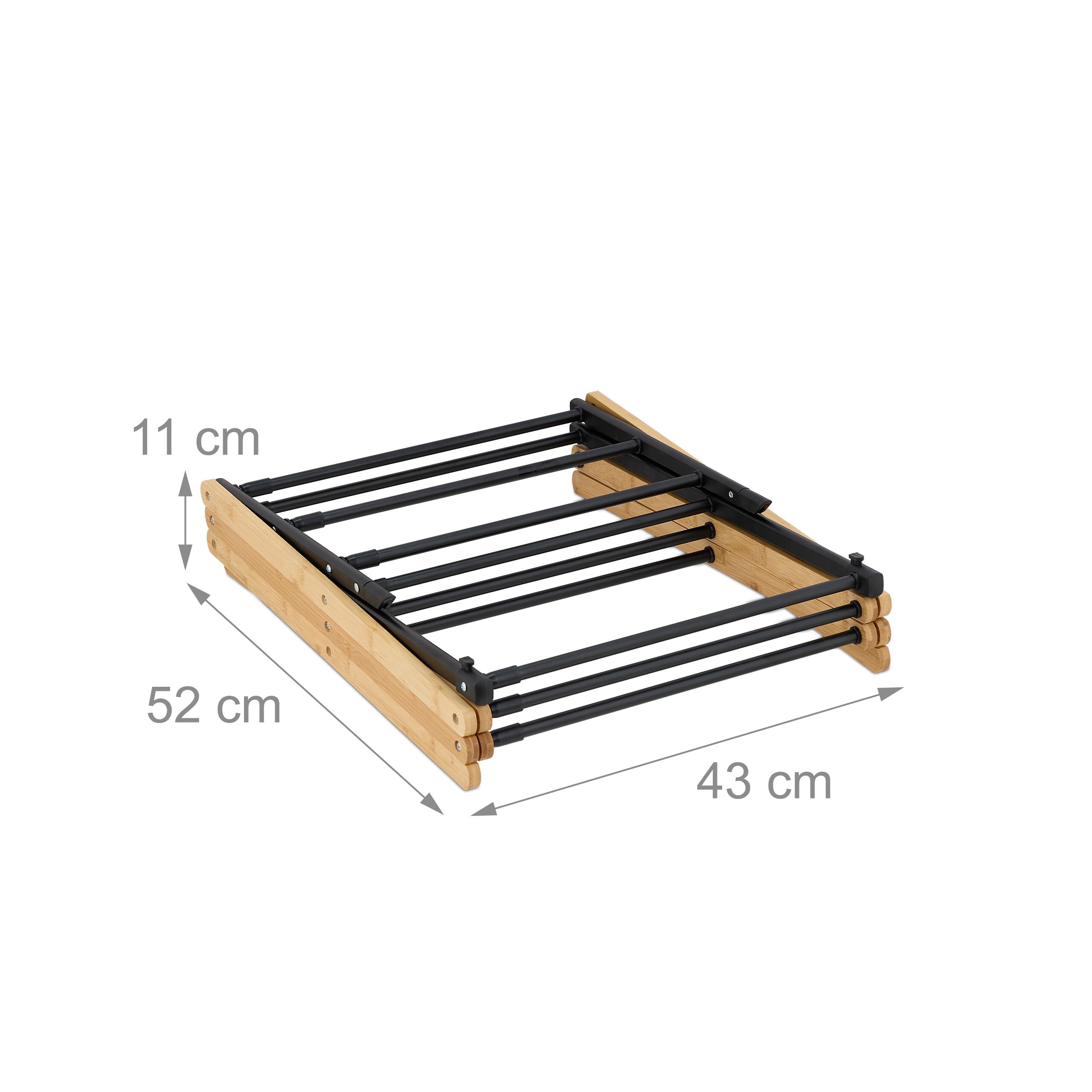 Relaxdays Stendibiancheria Pieghevole, Stendino Verticale a Torre, 11 Aste, Mollette, 105x43-75x37 cm, bambù e Acciaio