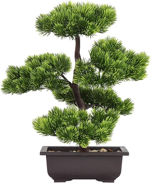 AIVORIUY Artificial Bonsai Tree Fake Plant Decoration Potted Tree Small Faux House Plants Plastic Japanese Pine for Home Indoor Office Fairy Garden Windowsill Desktop Display Zen Decor