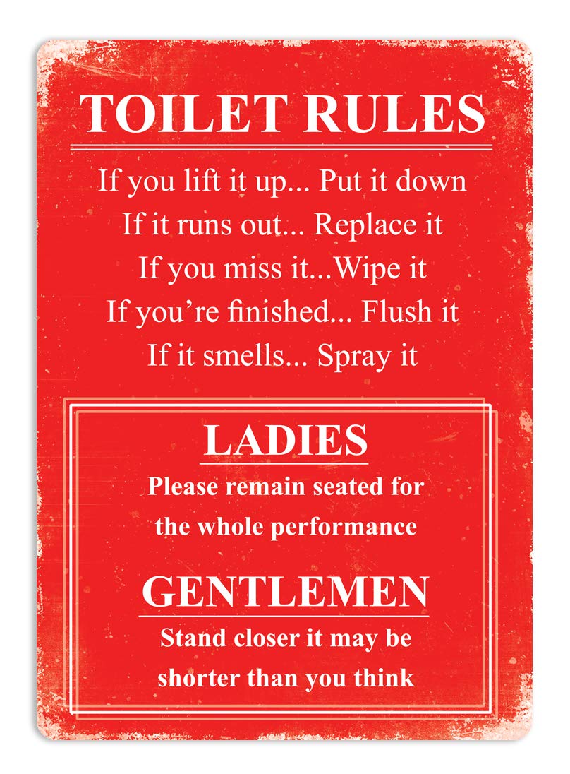 Toasted Merch Red Toilet Rules - – Small Sticky Pads | Printed Metal Wall Sign Plaque