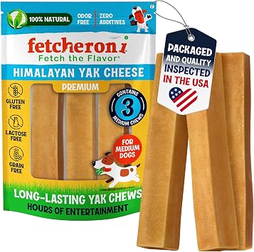FETCHERONI Himalayan Yak Cheese Chews, Long Lasting Dog Bones, 3 PCS