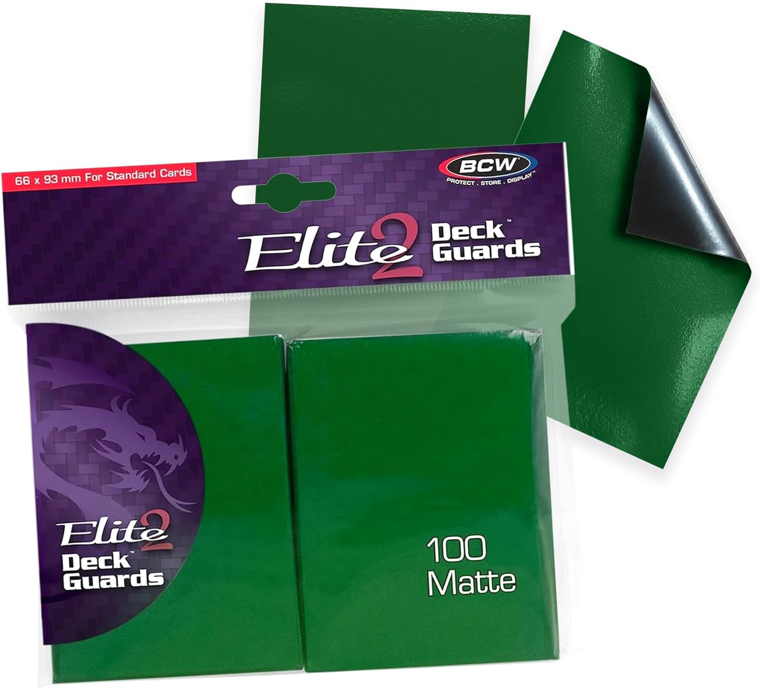 BCW Elite2 Matte Card Sleeves – Green | Anti-Glare Front | Textured Back | Fits Standard 2.5" x 3.5" Cards - 100 Pack