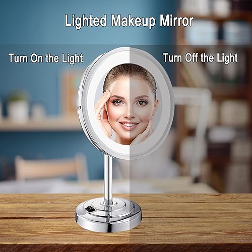 Miniatura 3 de SRVNT Espejo de maquillaje con luz, espejo de una sola cara, espejo de aumento en el soporte, giratorio de 360 para tocador, espejo de mesa HD
