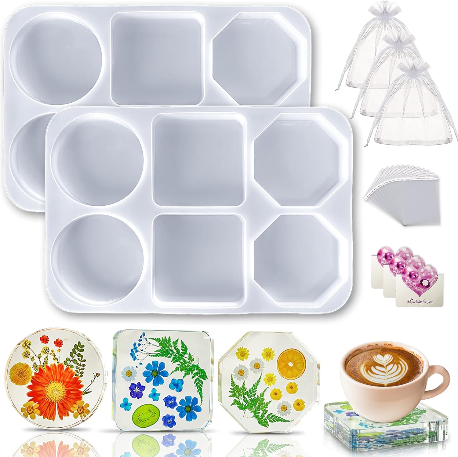 20pcs Resin Coaster Molds Set，6Cavity Deep Coaster