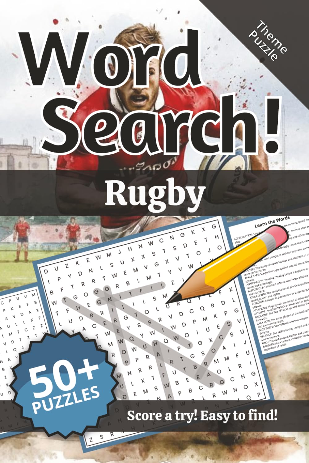 Rugby Word Search: Words and Definitions of Rugby: Word Puzzle Book | 110+ pages | 50+ puzzles | 6x9 | Score a try! East to find!