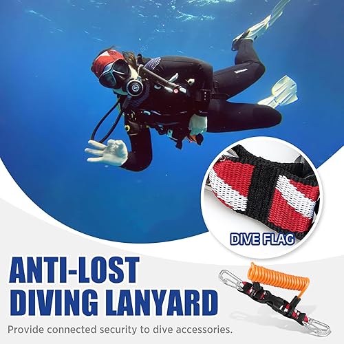 Miniatura 9 de OVOVFANY Cordón retráctil para buceo, acero inoxidable 316 de doble clip y núcleo en espiral, cordón antipérdida con hebilla de liberación rápida y