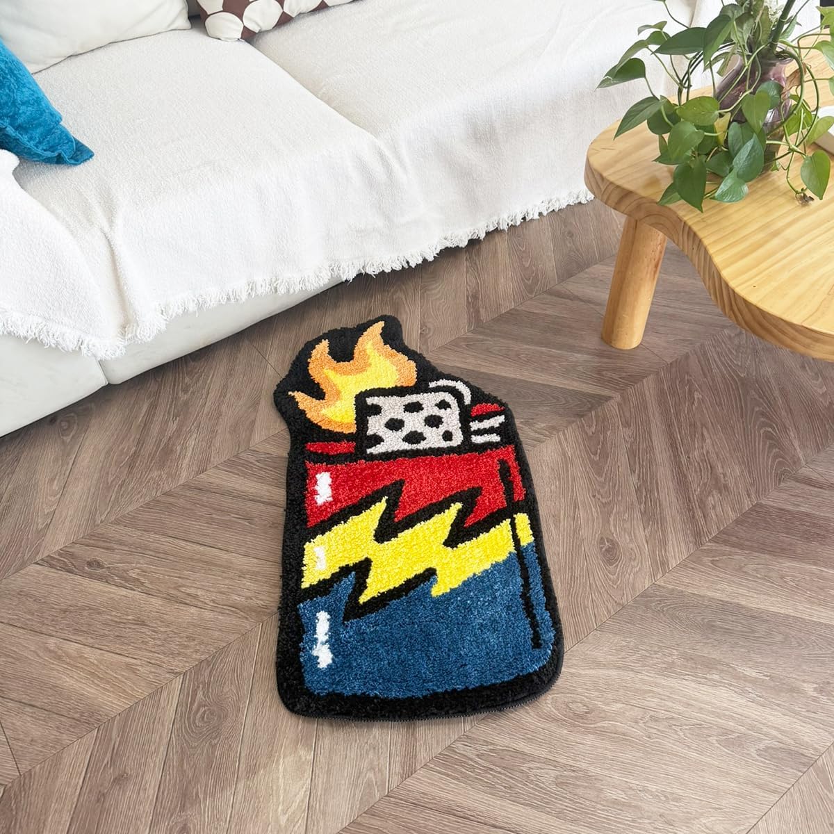 LAKEA Lighter Shaped Tufted Rug, Irregular Plush Area Rug with Non Slip Backing, Soft Decorative Carpet for Bedroom Gaming Room Street Style Decor