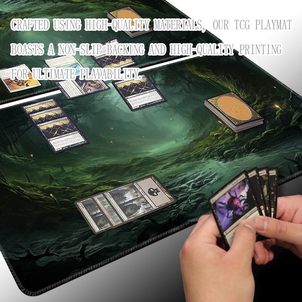 MTG Playmat Size 24x14in Free Storage Bags Non-Slip Backing Printing, Ideal for Card Game Enthusiasts TCG Playmat (Forest Fantasy,No with Zone)