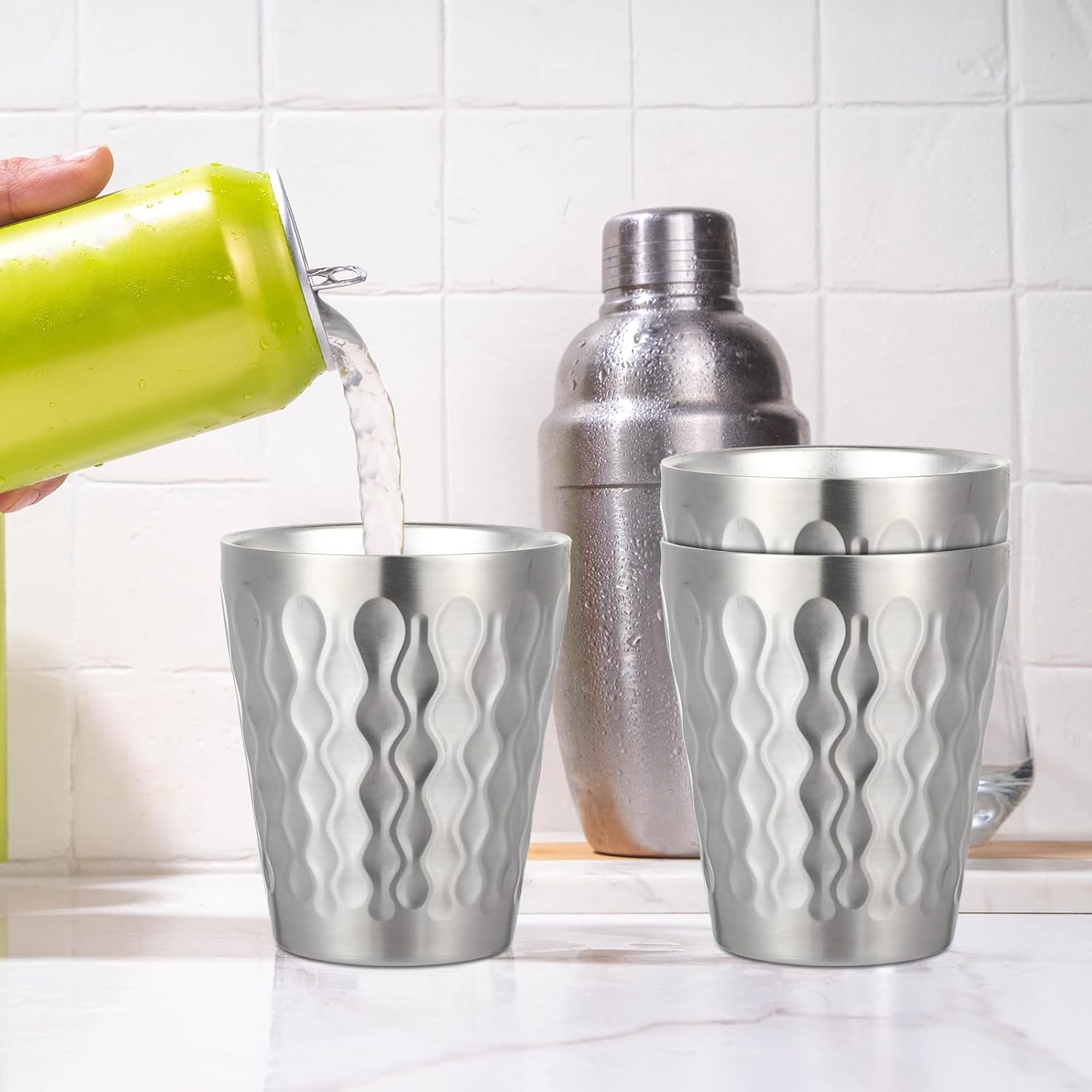 Mimorou 8 Pack 8.8oz Stainless Steel Cups Pint Cup Metal Double Layer Insulated Drinking Beer Water Tumbler Camping Reusable Stackable for Office Party Hot Cold Drink(Wave Pattern) - Image 5