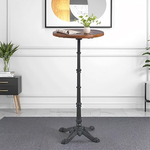 Miniatura 4 de Topower Mesa retro industrial del pub 19,7" del top de madera del color marrón redondo 43,3" de la altura del negro de la tabla de la barra del