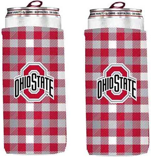 Miniatura 35 de College Team - Enfriadores ultradelgados para latas de cerveza de 12 onzas, paquete de 2 (cuadros rojos Alabama (marea carmesí)) Cuadros rojos