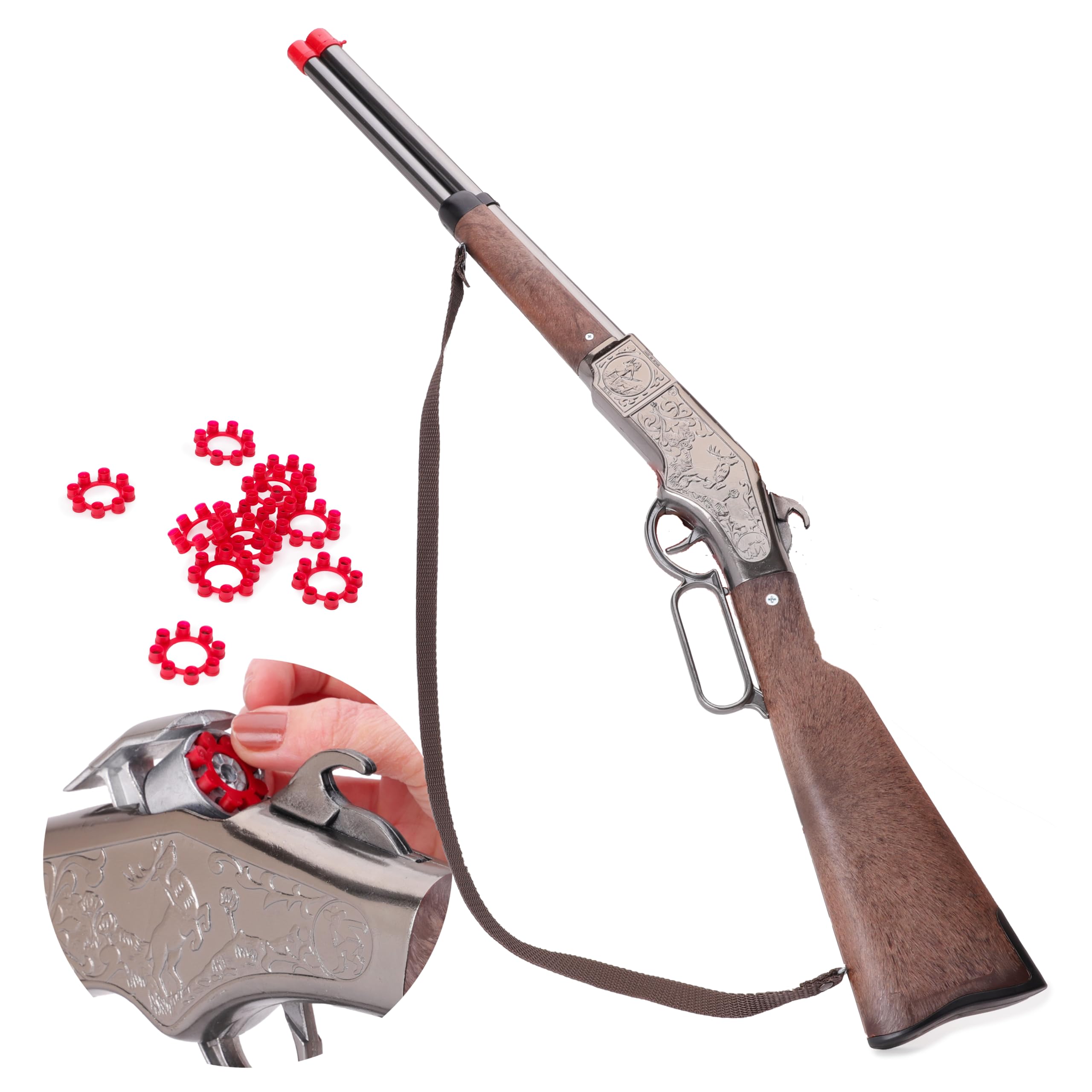 Toyland® 83cm (32") Die Cast Metal Cowboy Toy Over & Under Shotgun - 8 Shot Cap Gun With 96 Shots Included - Realistic Smoke & Sound Effect
