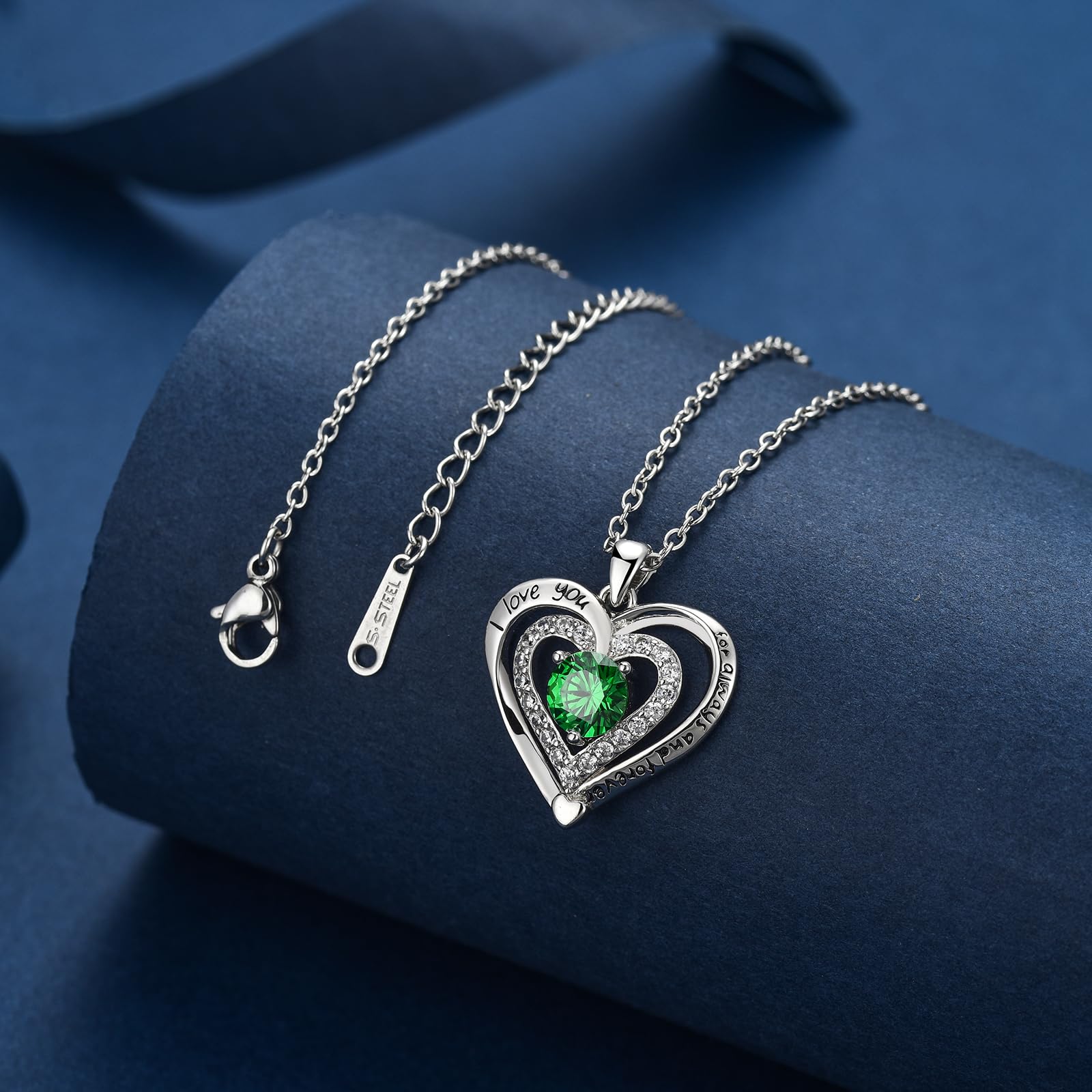 Naszyjnik z sercem "I Love You Forever" dla kobiet, platynowana cyrkonia wisiorek z miłosnym przesłaniem, romantyczny prezent dla żony, dziewczyny, mamy, regulowany łańcuszek 45-50 cm