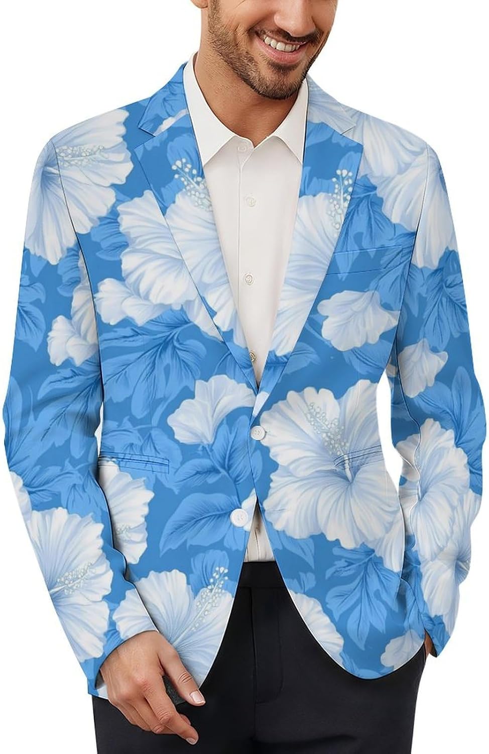 Cute Hibiscus Flower Print Mens Blazer Casual Suit Jackets Two Button Lightweight Sport Coat