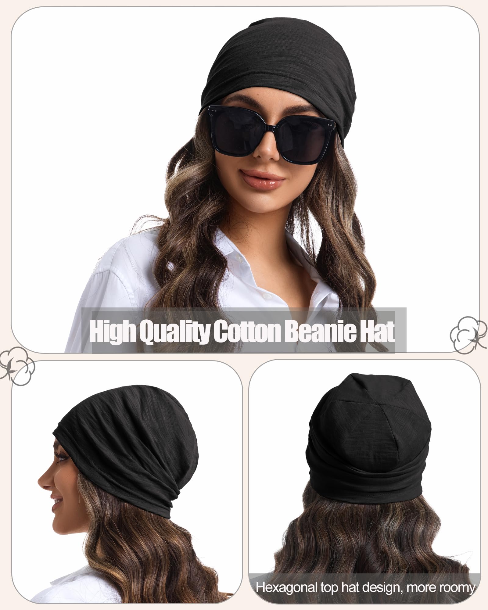Simapu 100% Cotton Beanie for Men Women, Thin Slouchy Beanies Lightweight Chemo Skull Cap Daily Summer Hat Oversize Headwear — view 5