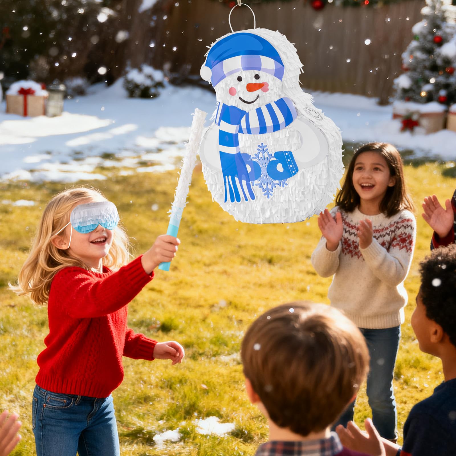 VinTS Snowman Pinata, Winter Christmas Pinata with Blindfold Stick,Games for Xmas Kids Party,Winter Theme Holidays Decorations,16.92x12.59x1.5 inch