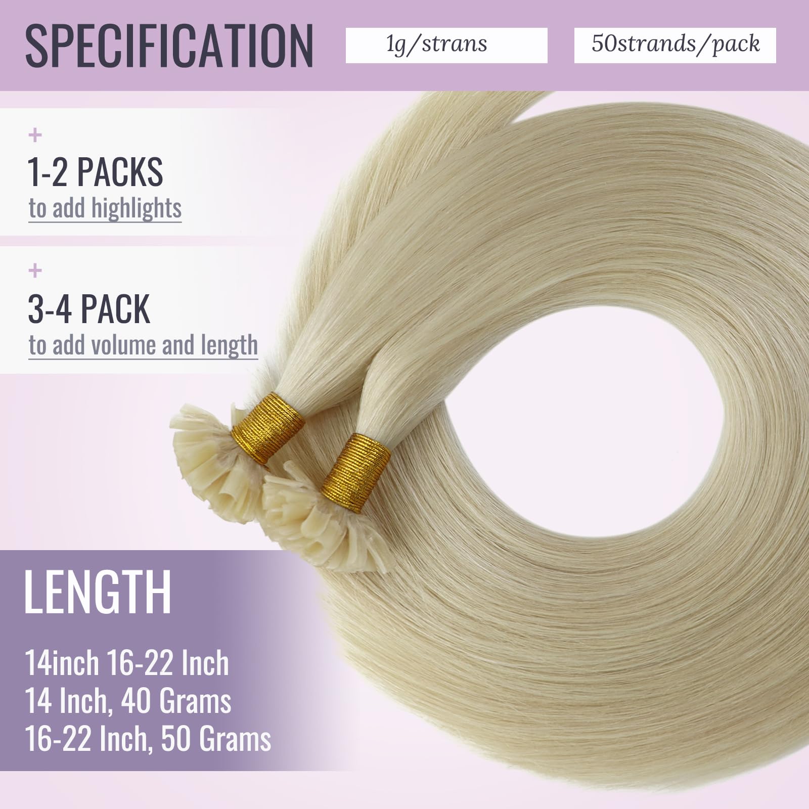 Fshine Extension Cheratina Capelli Veri Biondo Platino Real Hair Extensions 50cm 50g Cheratina Per Extension Capelli Remy U Tip #60