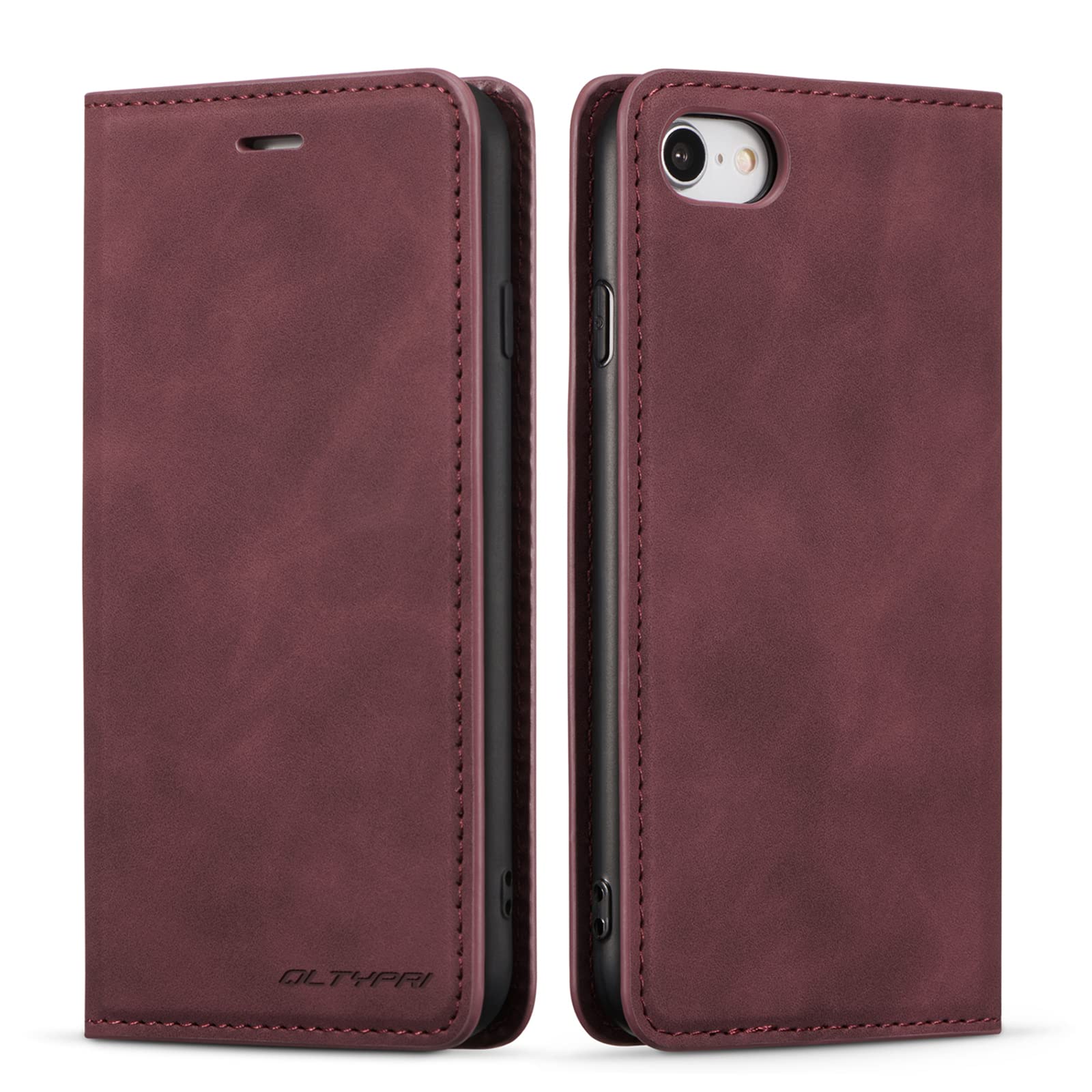 QLTYPRI Case for iPhone SE 2022 5G/SE 2020/8/ 7, Premium PU Leather Cover TPU Bumper with Card Holder Kickstand Magnetic Adsorption Flip Wallet Case -