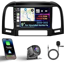 Android 13 Car Radio for Hyundai Santa Fe 2006-2012, Build in Wireless/Wire Carplay & Android Auto Support Bluetooth5.2, Back-up Camera,FM Stereo,SWC, 9 Inch IPS Touch Screen 4GB+64GB
