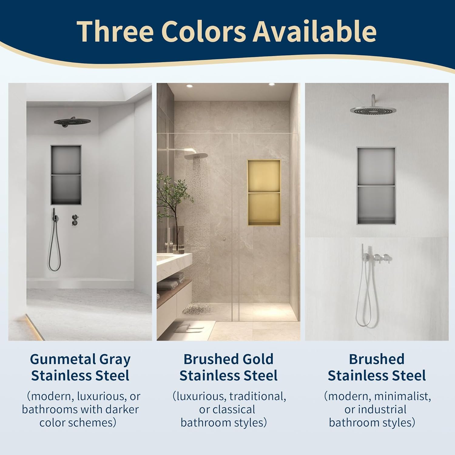 Shower Niche 12"x24", Two-Tier Recessed Brushed Gray Wall Niche, Stainless Steel Cabinet Insert Tile Ready, NO Tile Needed for Waterproof Wall Storage