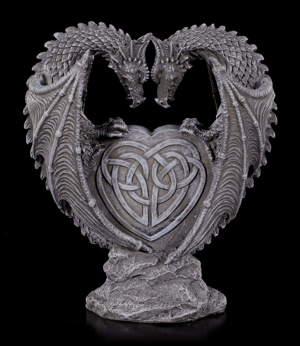 Figuren Shop GmbH Figura Fantasia Drago Amanti con Rosso Cuore Figura Decorativa, Dipinto a Mano
