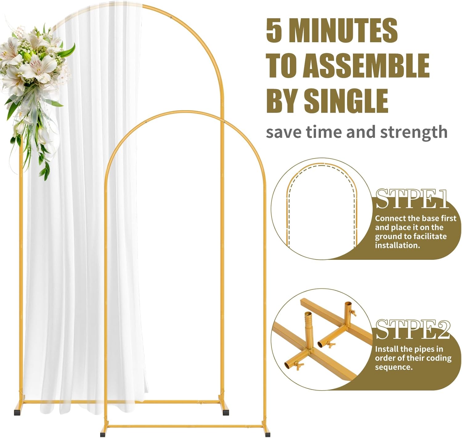 2 Pack Arch Backdrop Stand and Cover Set (7.2FT/6FT), Balloon Arch Stand, Metal Background Arch Stand, Backdrop Arch Frame, Wedding Arch for Backdrop (Ivory Cover)