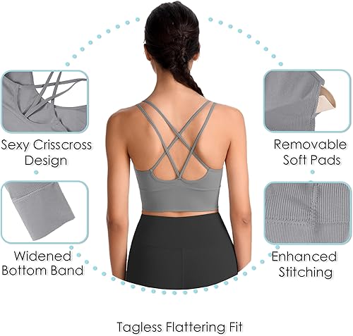 Miniatura 4 de Evercute Cross Back Sport Bras Padded Strappy Criss Cross Cropped Bras for Yoga Workout Fitness Low Impact
