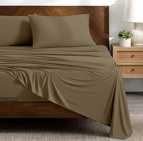 Miniatura 9 de Juego de sábanas tamaño Queen de bolsillo extra profundo, juego de ropa de cama de 4 piezas, 100% algodón egipcio, alta densidad de hilos, sábana