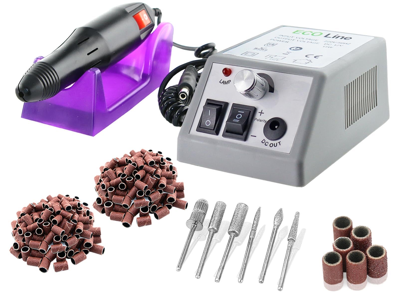 Fußpflegegerät Pediküre Schleifgerät mit Hornhautentferner komplett Set | Elektrischer Hornhautschleifer für die Fußpflege mit Fräser-Bits und 300 Schleifhülsen