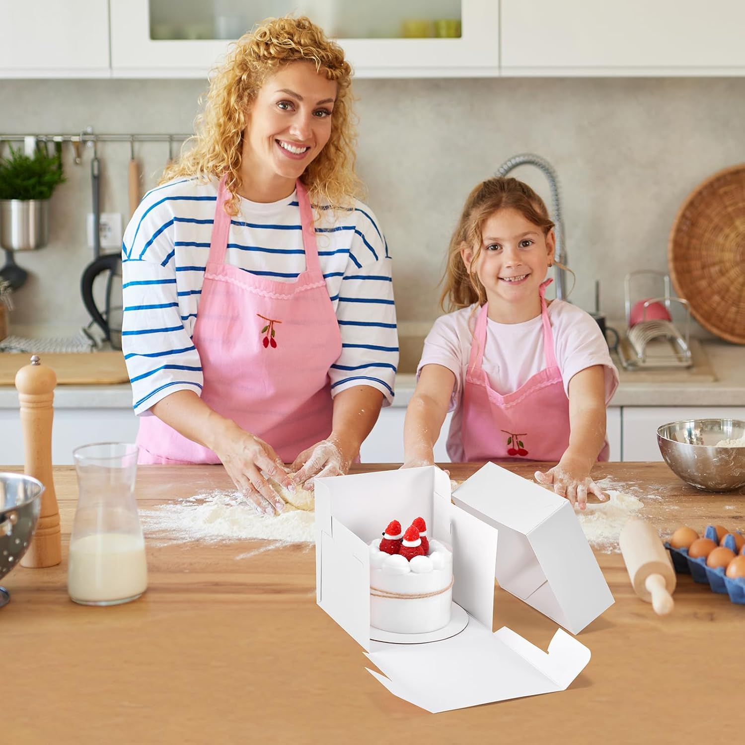 DOYIDE 12Pcs 6x6x6 Inches Mini Cake Boxes, White Square Bakery Boxes with Window, Small Cake Containers for Pastries, Cookies, Chocolates, Cupcakes, Birthday Party Cajas Pasteles 6x6x6 Inch - White