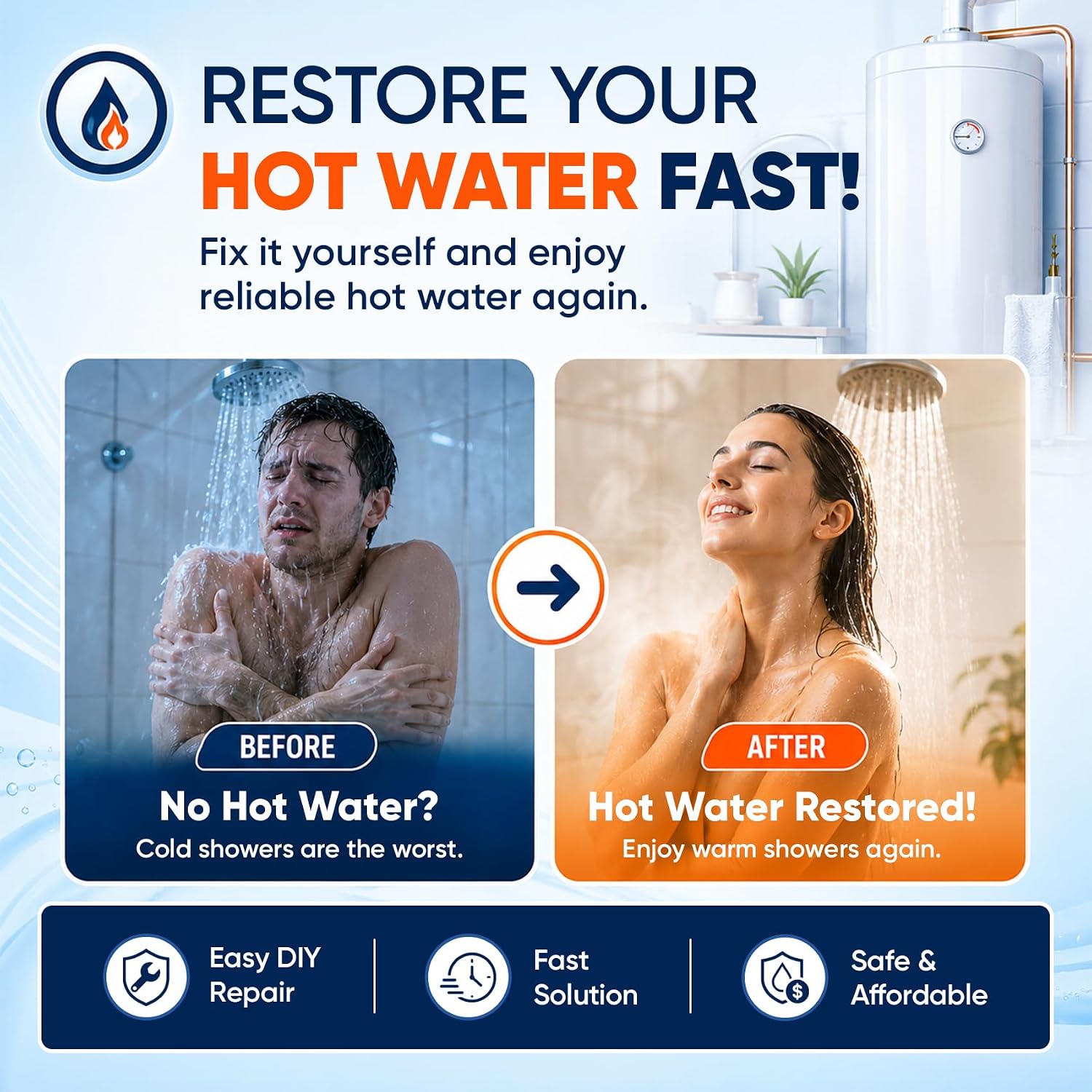 4500W 240V Water Heater Tune-Up Kit, Electric Water Heater Element Kit with Thermostats & Wrench, Fast Hot Water Repair, Fits Most 30–80 Gallon Tank Heaters,EWH-05 electric water heater element kit