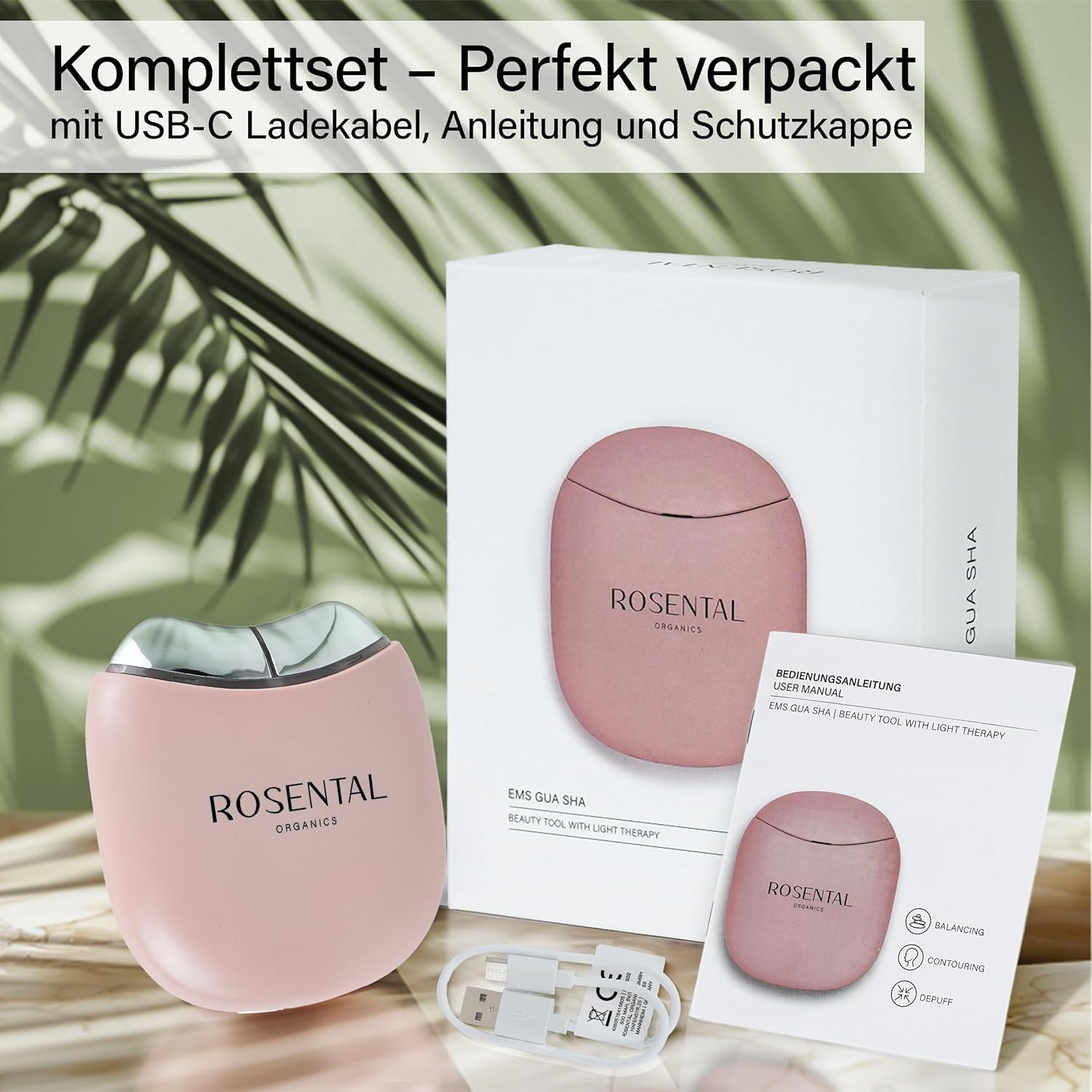 EMS Face Yoga Duo - EMS-Lichttherapie mit Hyaluron Serum - LED Blau, Grün & Rotlicht Therapie