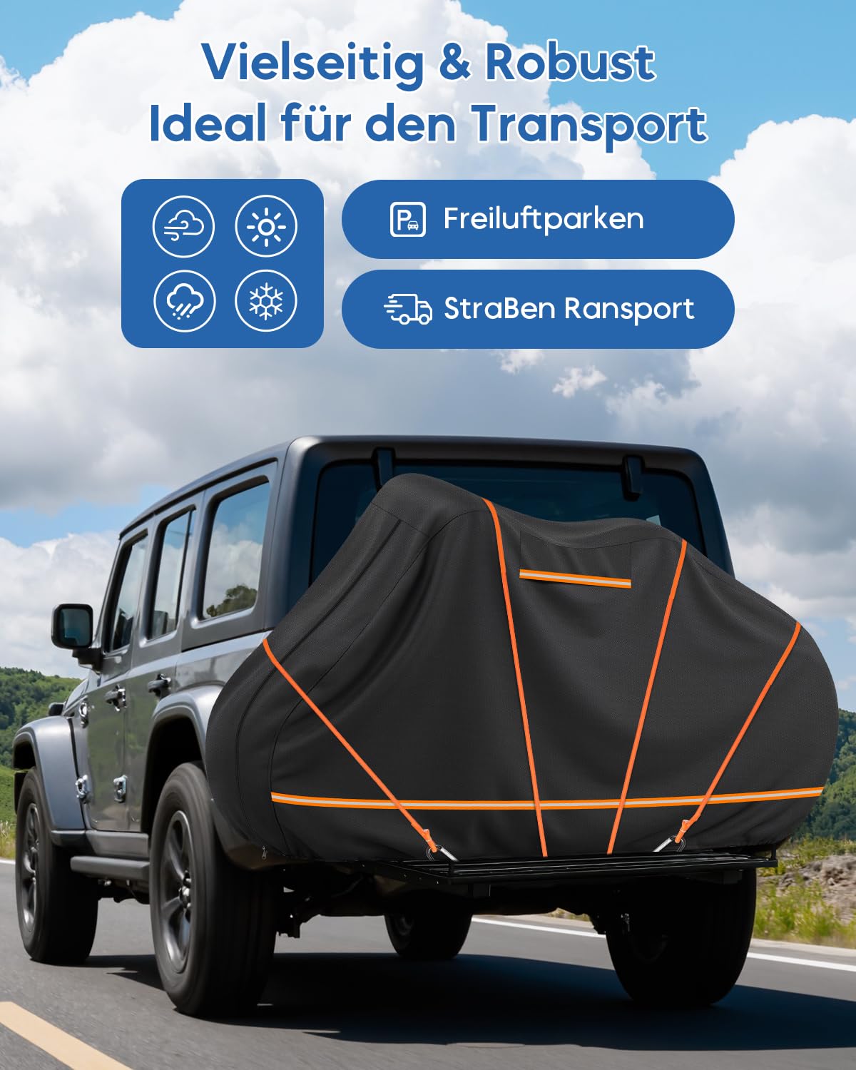 Fahrradabdeckung Heckträger für 2 Fahrräder, Schutzhülle mit Baumwollfutter inkl. 4 Lenkerschutz, Wasserdicht & Winddicht 420D Oxford Fahrradschutzhülle für Wohnmobil Caravan Transport