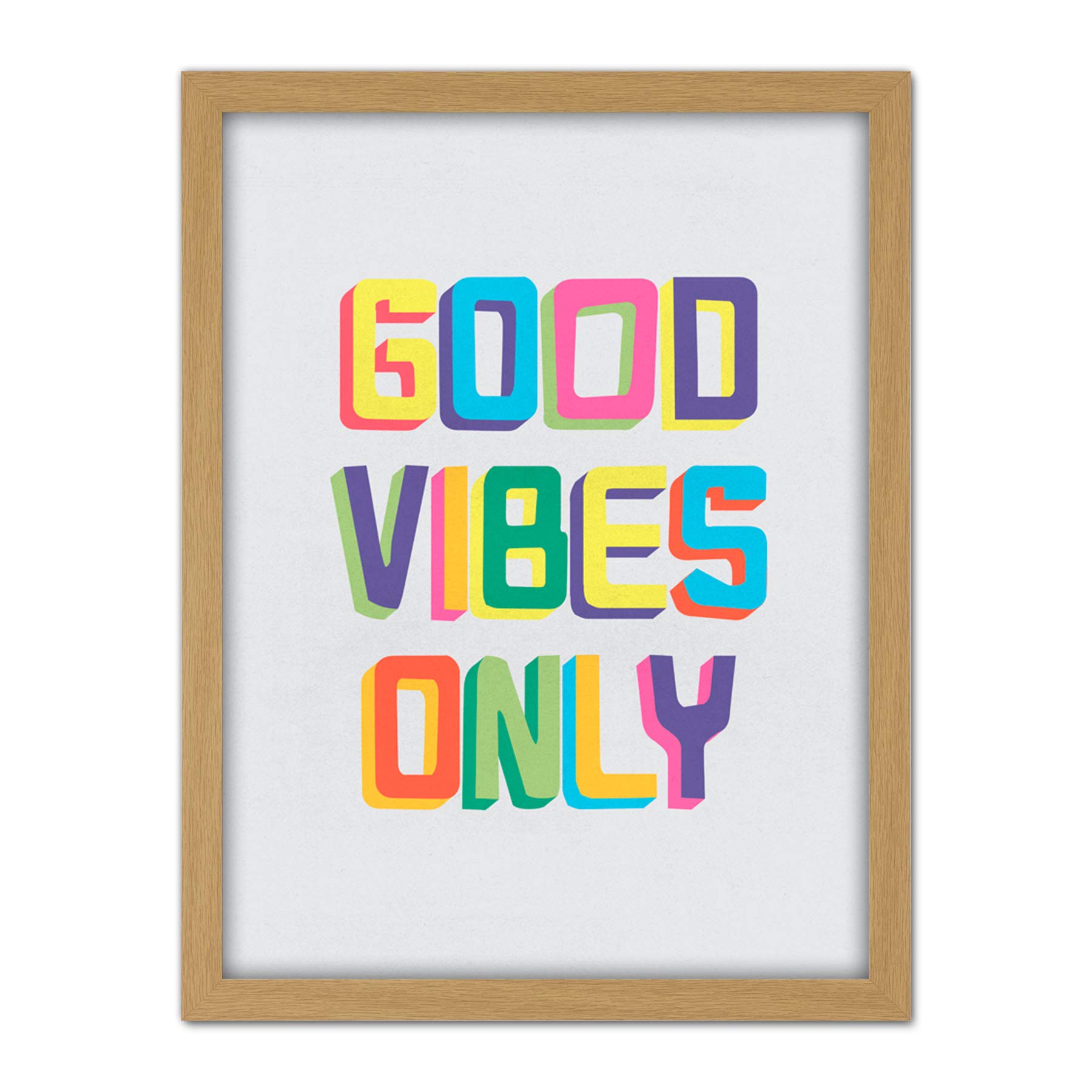 Wee Blue Coo Quote Good Vibes Only Colourful Artwork Framed Wall Art Print 18X24 Inch