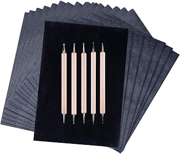 50 Sheets Carbon Paper Graphite Paper Black Carbon Transfer 8.5 x 11.5 inch Tracing Papers with 5 PCS Embossing Styluses Dotting Tools for Wood Paper Canvas Craft