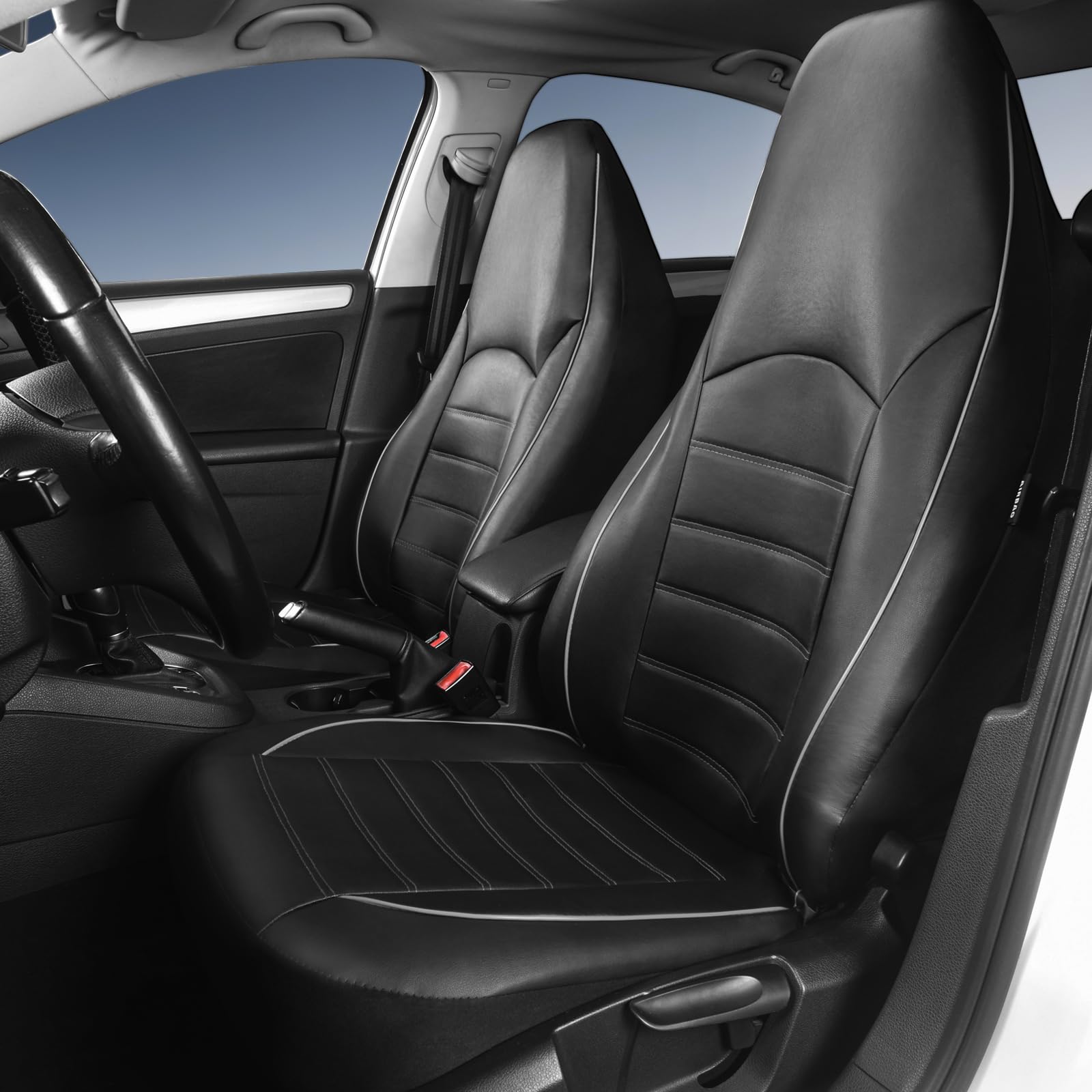 TOYOUN Housse de Siege Voiture Universelle Noir en Simili-Cuir Ensemble de Housses Siège Auto Universel Couverture Couvre Accessoires Interieur pour Camion Camionnette SUV, Gris
