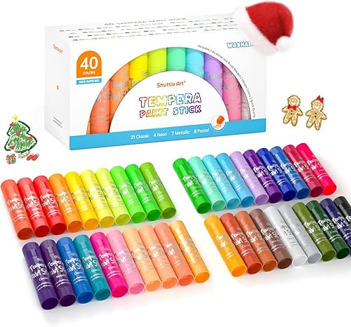 Varillas de pintura al temple de 40 colores sólidos para niños, secado súper rápido, funciona muy bien en papel, madera, vidrio, lienzo de cerámica