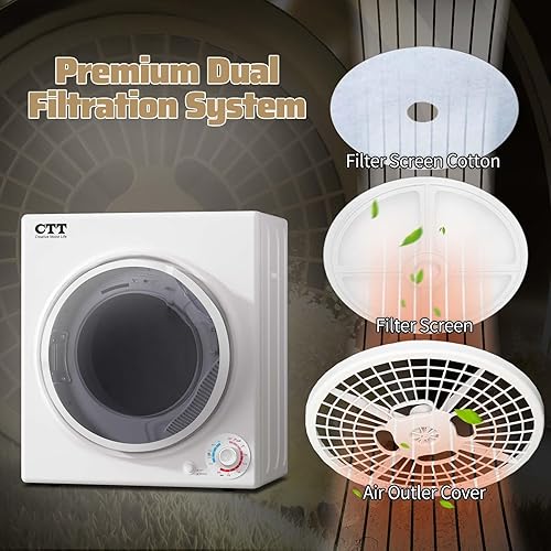 Miniatura 4 de CTT Secadora de ropa portátil para apartamento de 1500 W, 3.5 pies cúbicos para lavandería con 4 modos de secado, secadora de 110 V con bañera de