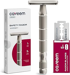 CAVEEM Double-Edge Safety Razor, Single-Blade Razors with 5 Stainless Steel Safety Razor Blades for Men and Women, Reusabl...