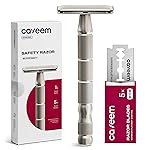 CAVEEM Double-Edge Safety Razor, Single-Blade Razors with 5 Stainless Steel Safety Razor Blades for Men and Women, Reusable Metal Razor - Silver Matt