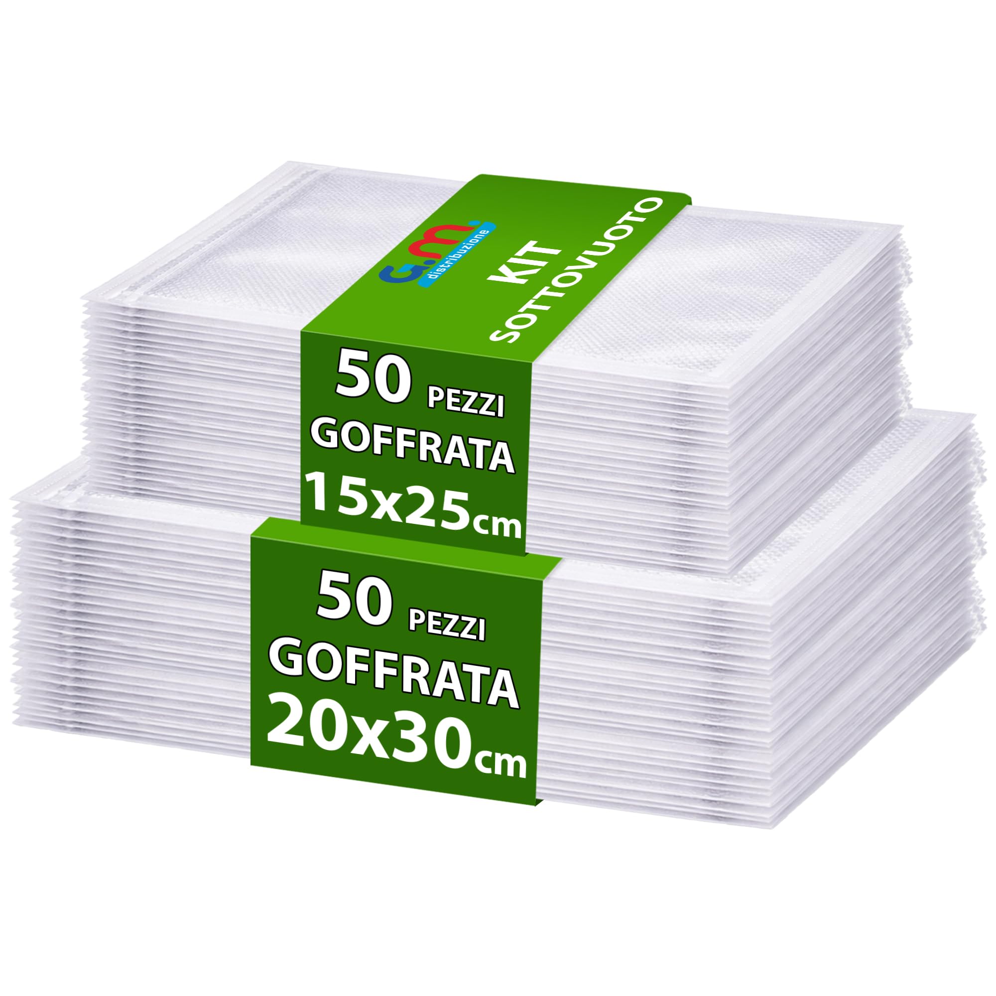 GM 100 Sacchetti Sottovuoto Goffrati per Alimenti 15x25(50) 20x30(50) Buste Sottovuoto Adatte per Cottura Bassa Temperatura, per tutte le Macchine, Senza BPA