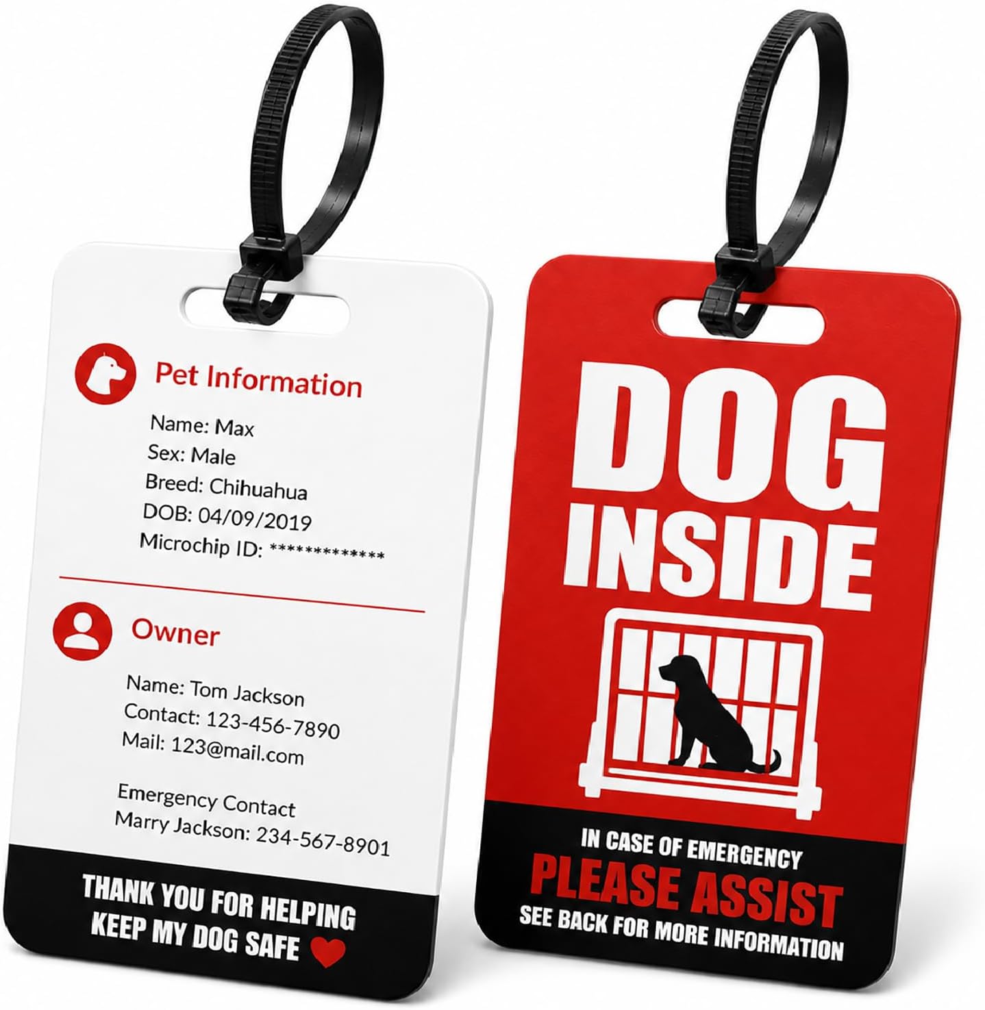 Personalized Dog Inside Tag for Pet Crates & Carriers High Visibility Pet Travel Alert Tag for Dog Kennel, Airline Travel Carrier, Transport Cage Badge (Type-1)