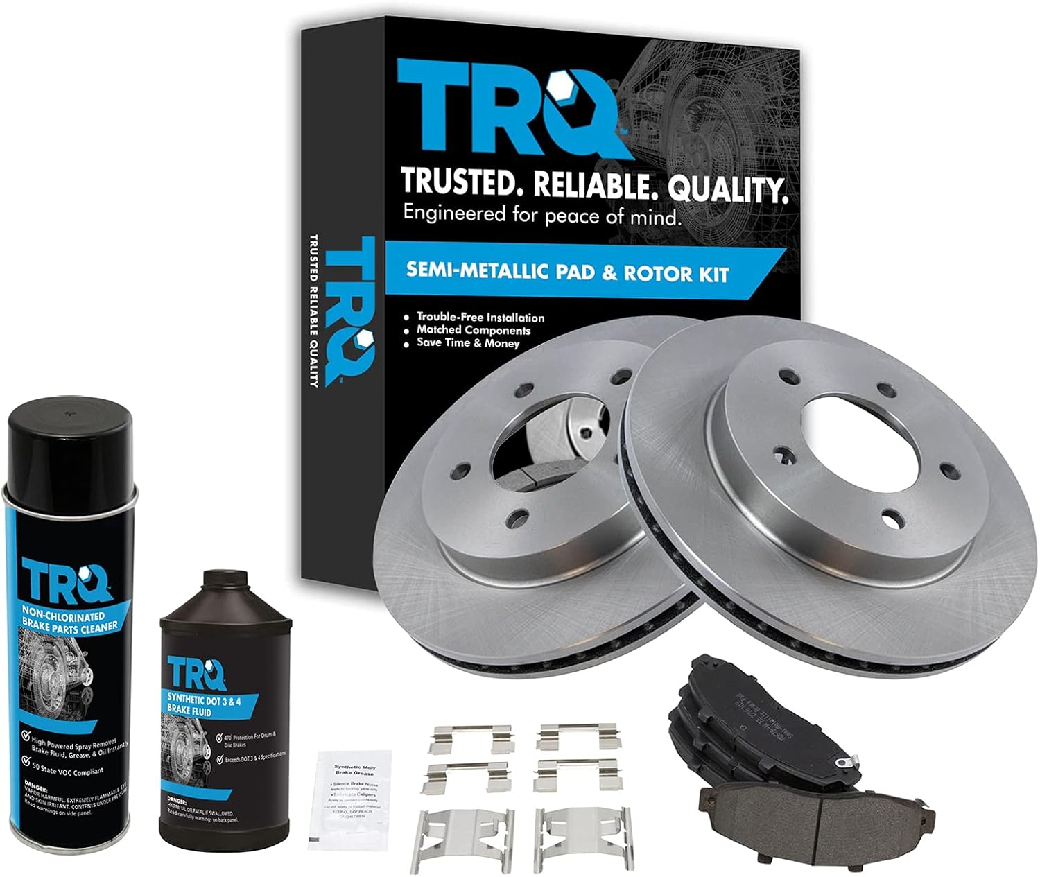 TRQ Front Brake Pad & Rotor Kit Brake Chemical Kit Brake Pads Brake Rotor Semi-Metallic Compatible with 1997-2003 Ford F-150 2004 F-150 Heritage