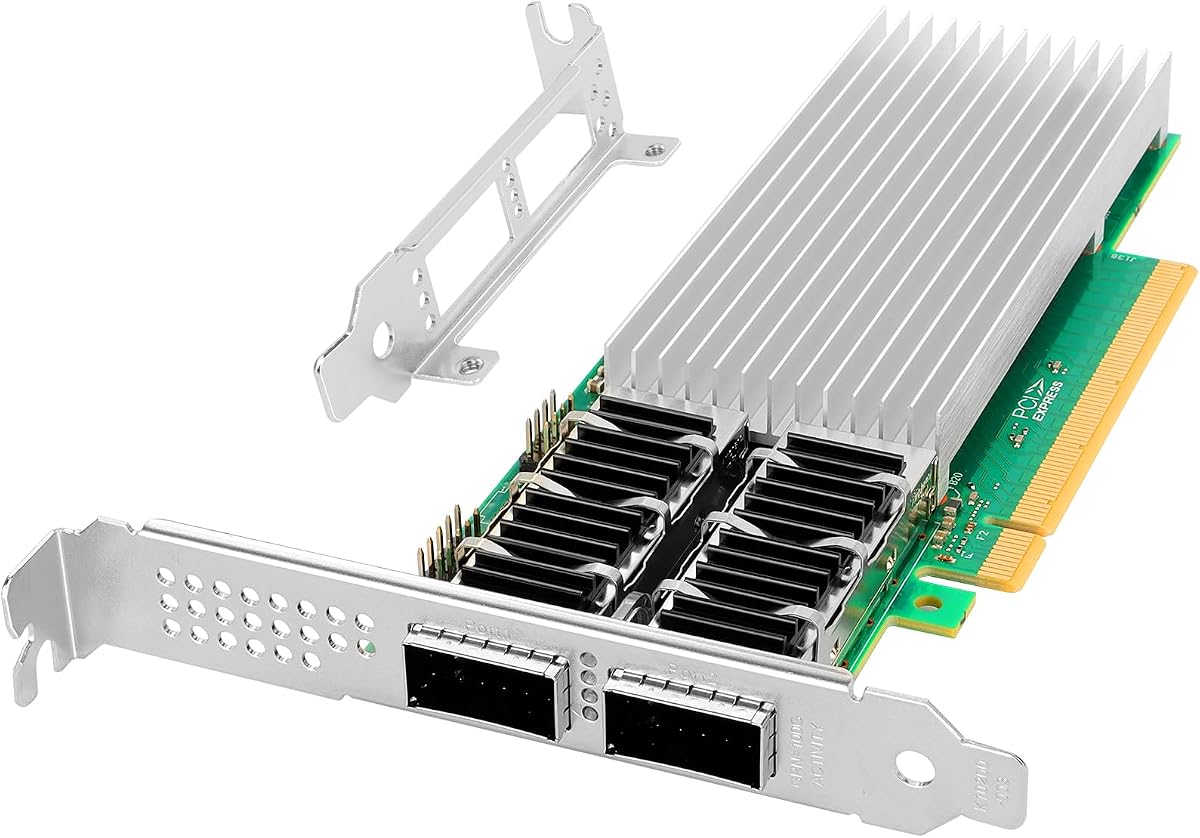 Vogzone for E810-CQDA2 Network Adapter, 100GbE 2X QSFP28 PCIe 4.0 x16 NIC | 25/50/100GbE Dual QSFP28 Ports NIC with Intel E810-CAM2, Built-in RDMA RoCEv2/iWARP, UEFI, SR-IOV, Ideal for Cloud, Storage
