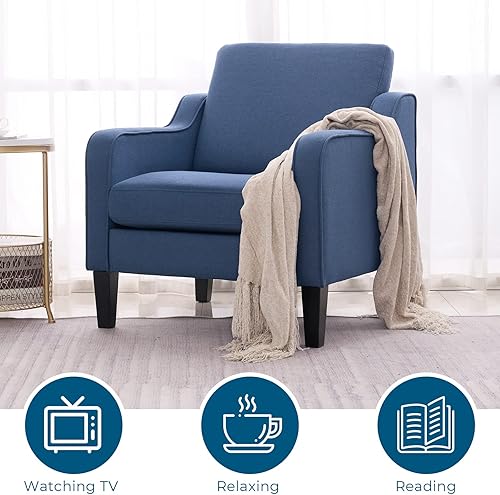 Miniatura 163 de VINGLI Silla decorativa moderna de mediados de siglo, sillas decorativas de tela beige para sala de estar, sillón tapizado, sofá con brazos
