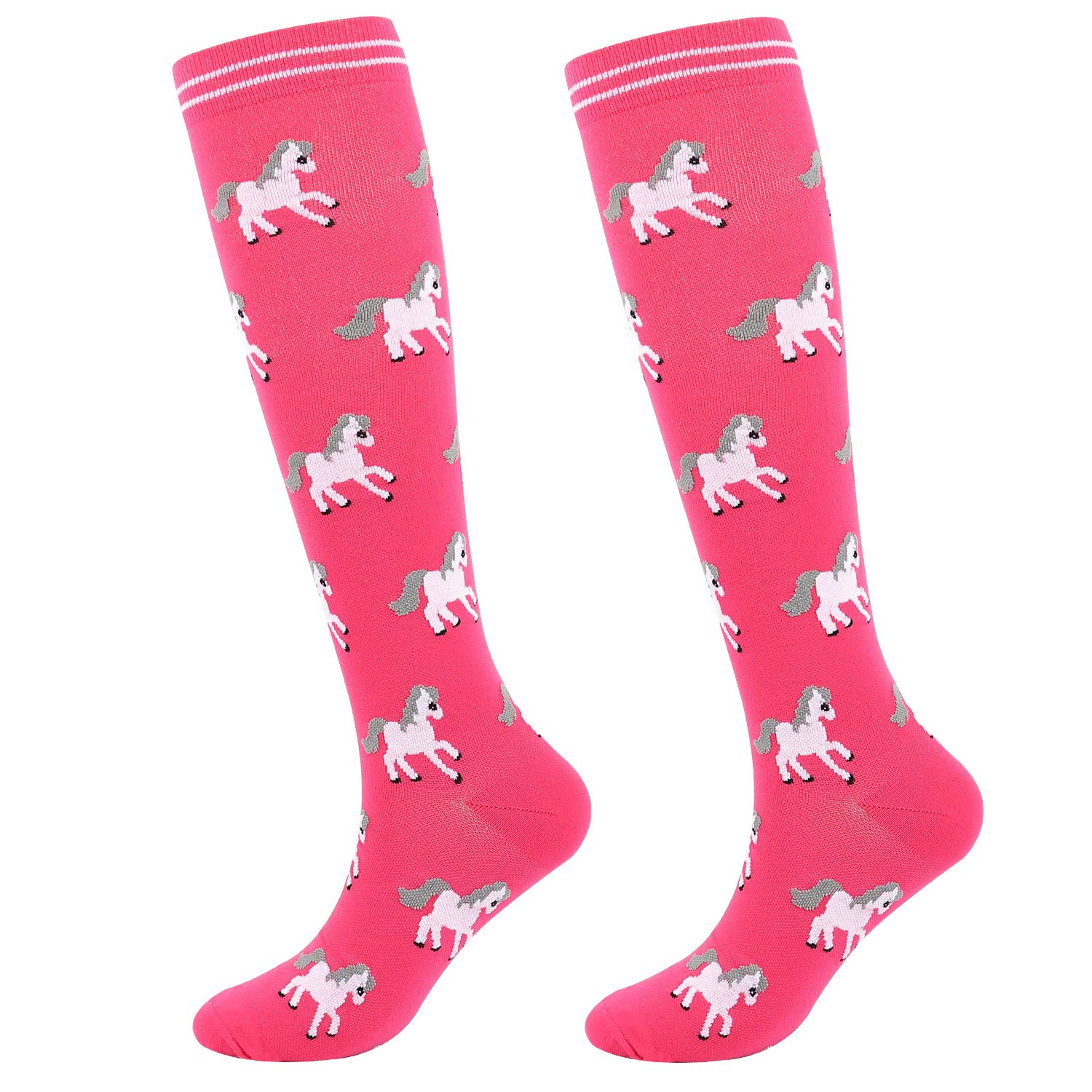 JunelyCompression Socks for Women 20-30 mmhg Horse Knee High Stockings for Running Support Nurses Pregnancy Flying Sports Horse Gifts Pink